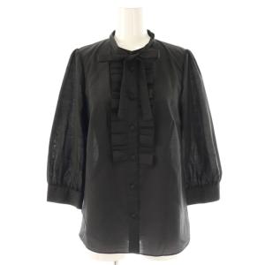 24SS ブライトクロス タックフリルブラウス 七分袖 38 黒 ブラック /AT OS