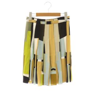 幾何学柄プリーツスカート フレア 36 ベージュ マルチカラー /CX OS