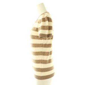 BURBERRY BLUE LABEL カシミヤ混ウール半袖ボーダーニット カットソー 38 モカ アイボリー /DO OS