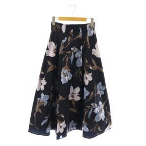 大花タックスカート フレア ロング 1 ネイビー /HK OS