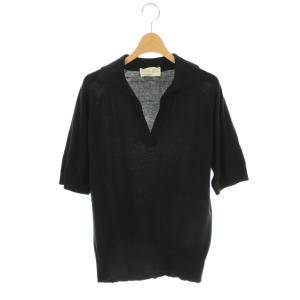 ESLOW スキッパーネックニットポロシャツ カットソー M ブラック /DO OS