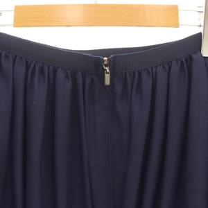 FOXEY NEW YORK ギャザー フレアスカート ひざ丈 38 ネイビー 39823 /DF OS