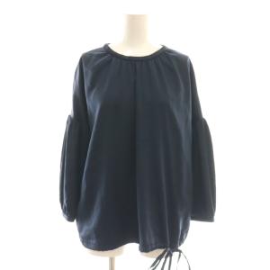 バルーン袖 ブラウス 七分袖 クルーネック 38 紺 ネイビー /AT OS