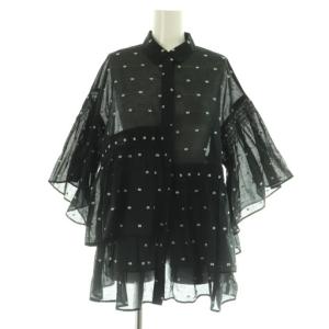 イレギュラー シャーリング ジャカードブラウス ドット シアー オーバーサイズ 38 ブラック /MY