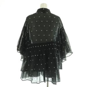 UNITED ARROWS イレギュラー シャーリング ジャカードブラウス ドット シアー オーバーサイズ 38 ブラック /MY