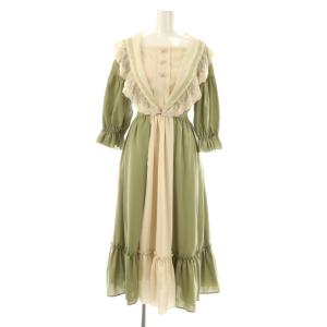 マリアンヌワンピース ミモレ ロング 五分袖 レース M 緑 グリーン アイボリー /AT OS SH