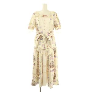 10th アニバーサリーワンピース 半袖 ロング 総柄 M アイボリー マルチカラー /NR OS SH