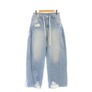 25SS ドロストウエストデニムパンツ ワイド ダメージ加工 36 ライトブルー 水色 /CX OS SH