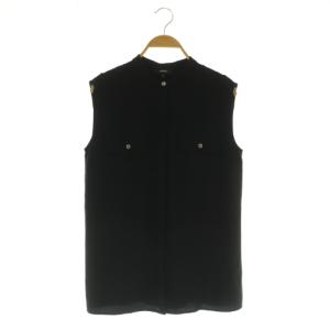 23SS POWDER CREPE SL MLT SHIRT ノースリーブブラウス バンドカラー S ブラック