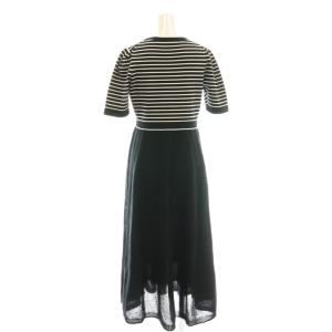 ANAYI シアーボリューム半袖ニットワンピース ミモレ ロング ボーダー 36 黒 ブラック 白 ホワイト /AT