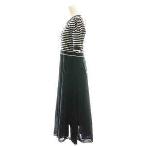 ANAYI シアーボリューム半袖ニットワンピース ミモレ ロング ボーダー 36 黒 ブラック 白 ホワイト /AT