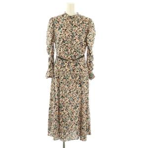 レオパードフラワープリント切り替え ワンピース 総柄 ベルト付き 38 黒 マルチカラー /CX OS