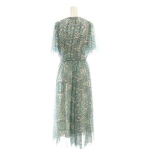 ANAYI ペイズリー柄シフォンワンピース ミモレ ロング 半袖 36 緑 グリーン グレー /AT OS