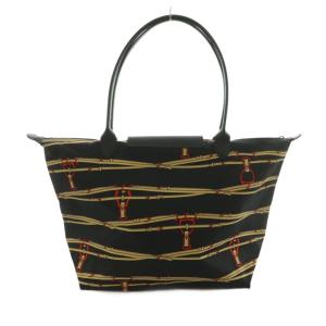 Longchamp ル・プリアージュ トートバッグ 総柄 黒 ブラック ベージュ 赤 レッド /MI OS