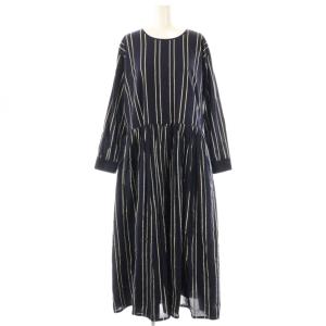 60Sコットンストライプブロックプリント ラジャスタンギャザードレス ワンピース ロング 2 ネイビー