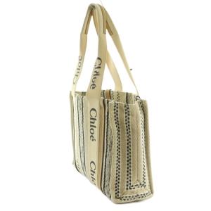 Chloe woody トートバッグ ストライプ リネン 生成り ベージュ 黒 ブラック /MI OS