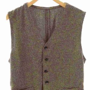 LARDINI ウール混 ツイード ジレ ベスト Vネック 48 ブラウン ベージュ /CX OS