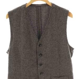 LARDINI ウール混 ツイード ジレ ベスト Vネック 48 チャコール グレー /CX OS