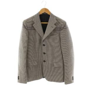 ウール混 テーラードジャケット シングル 総柄 46 ブラック ホワイト /DF OS