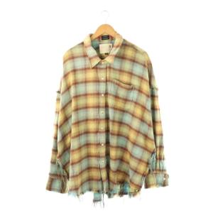 25SS SHREDDED SEAM DROP NECK SHIRT L ブラウン ライトブルー