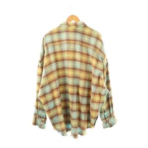 R13 25SS SHREDDED SEAM DROP NECK SHIRT L ブラウン ライトブルー