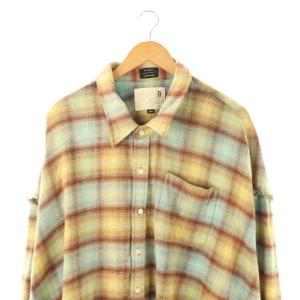 R13 25SS SHREDDED SEAM DROP NECK SHIRT L ブラウン ライトブルー