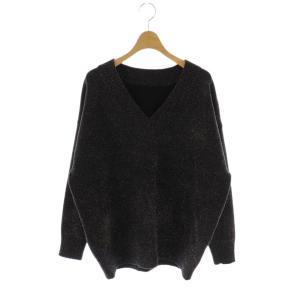 25SS ラメVネックニットトップ セーター 長袖 36 黒 /NR OS