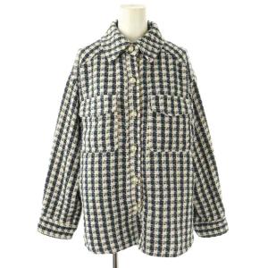 JUSGLITTY セットアップ パールボタン ツイード ジャケット フレアスカート ロング 1 ホワイト ブルー /HK