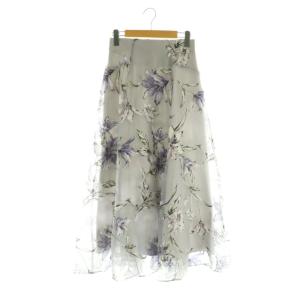 オパールフラワープリントスカート ロング フレア チュール 1 グレー /MY OS