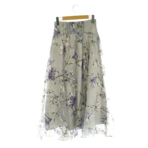 JUSGLITTY オパールフラワープリントスカート ロング フレア チュール 1 グレー /MY OS