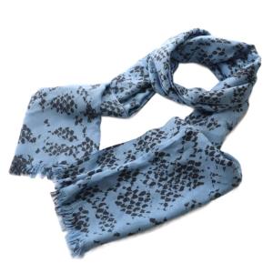 シグネチャー総柄ストール マフラー 水色 ライトブルー 黒 ブラック /SS OS
