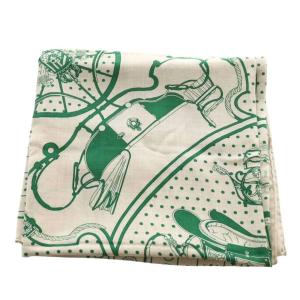 HERMES カレジェアン SPRINGS BANDANA スカーフ グリーン ベージュ