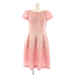 フラワープリント ショートスリーブワンピース 膝丈 38 ピンク /HK OS