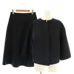 ジャケット スカート セットアップ ノーカラー フレア ウール 34 ネイビー 紺色 /CX OS SH