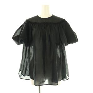 コットン シルク オーガンギャザー ブラウス プルオーバー シアー 36 ブラック /CX OS SH