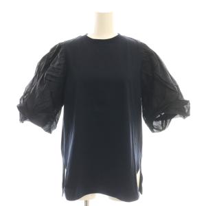 パフスリーブカットソー プルオーバー 切替 ネイビー ブラック /DF OS SH