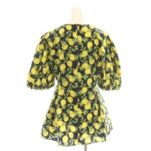 SEVEN TEN by MIHO KAWAHITO レモンプリントブラウス ペプラム 半袖 M ネイビー イエロー /DF OS SH