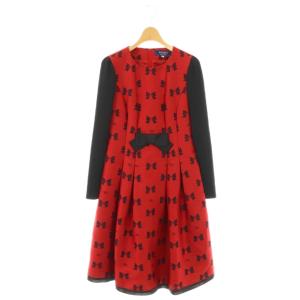 リボン ジャガード ワンピース ロング 長袖 38 レッド 311706 /HK OS SH
