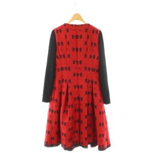 M'S GRACY リボン ジャガード ワンピース ロング 長袖 38 レッド 311706 /HK OS SH