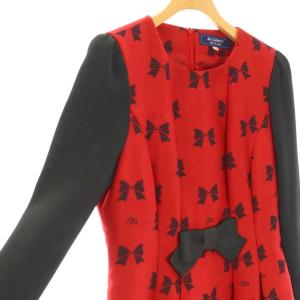 M'S GRACY リボン ジャガード ワンピース ロング 長袖 38 レッド 311706 /HK OS SH