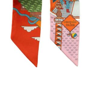 HERMES La Maison des Carres ツイリー スカーフ 総柄 オレンジ マルチカラー /MI OS