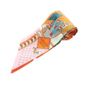 La Maison des Carres ツイリー スカーフ シルク 総柄 オレンジ マルチカラー /MI