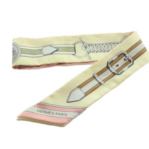 HERMES Grand Tralala ツイリー スカーフ 総柄 シルク アイボリー ピンク /MI OS