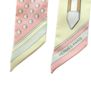 HERMES Grand Tralala ツイリー スカーフ 総柄 シルク アイボリー ピンク /MI OS