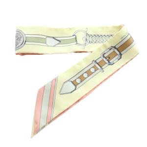 HERMES Grand Tralala ツイリー スカーフ 総柄 シルク アイボリー ピンク /MI OS