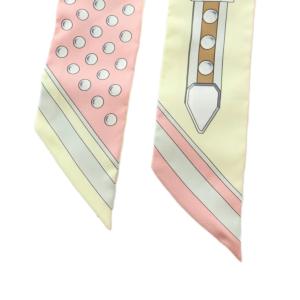 HERMES Grand Tralala ツイリー スカーフ 総柄 シルク アイボリー ピンク /MI OS