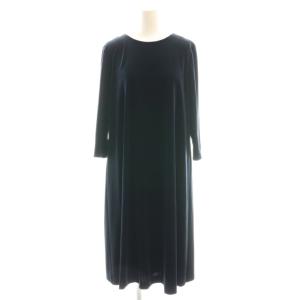 ベロアAラインワンピース ひざ丈 38 ネイビー /DF OS