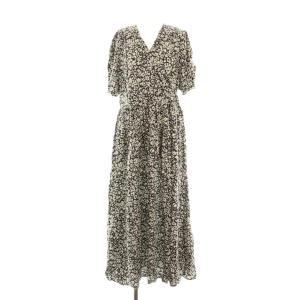 シャドーフラワーカシュクールワンピース リネン混 36 ブラウン ホワイト /DO OS