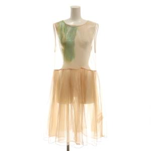 MARGOT GEL ART DRESS チュールワンピース シアー M ピンクベージュ グリーン /CX