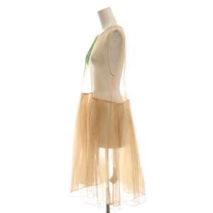 Ameri VINTAGE MARGOT GEL ART DRESS チュールワンピース シアー M ピンクベージュ グリーン /CX